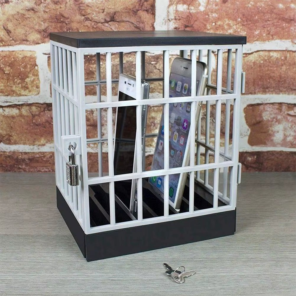 Cell Phone Jail Mobile Phone Prison with Lock up Phone Jail Cage Novelty Gift Table Office Gadget Storage Organizer