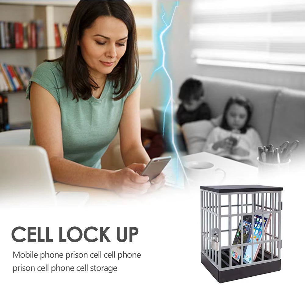 Cell Phone Jail Mobile Phone Prison with Lock up Phone Jail Cage Novelty Gift Table Office Gadget Storage Organizer