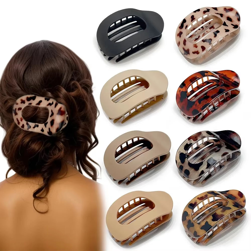 Fashion Oval Hair Claw Clip for Women New Design Leopard Matte Curved Flat Styling Barrettes Acrylic Lying down Hair Accessories