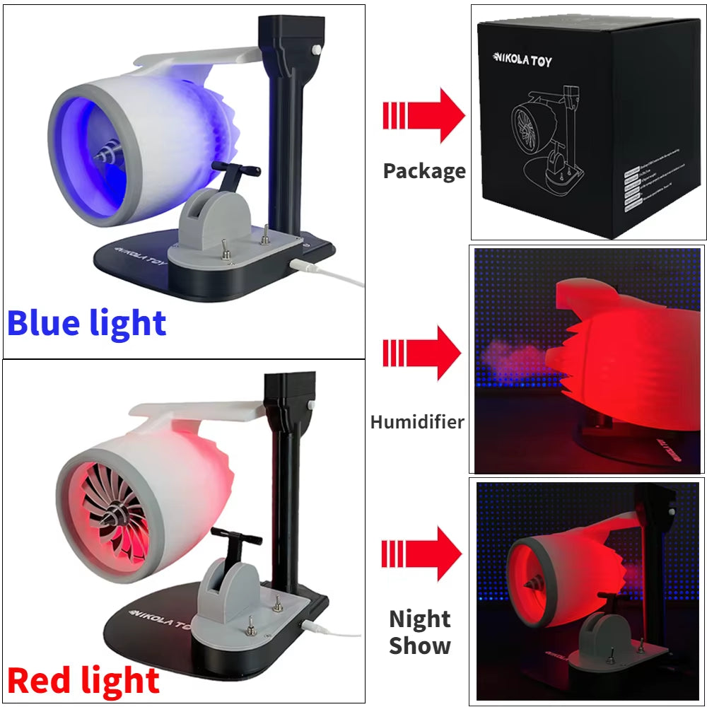 USB Jetfan Desktop Turbofan Engine Fan Blue Light Upgraded Version with Humidifier and Blue Tail Light