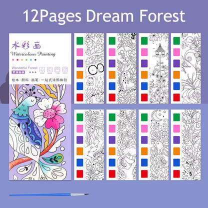 12Pages Coloring Books Portable Watercolor Painting Book Graffiti Picture Books Painting Drawing Toys for Children Gift