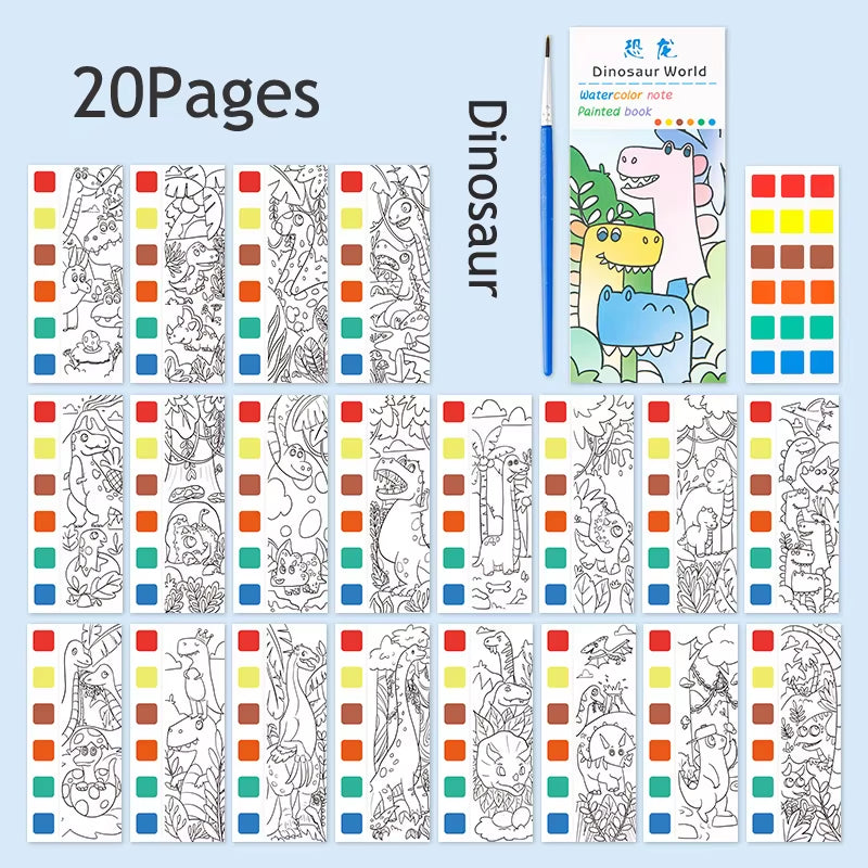 12Pages Coloring Books Portable Watercolor Painting Book Graffiti Picture Books Painting Drawing Toys for Children Gift