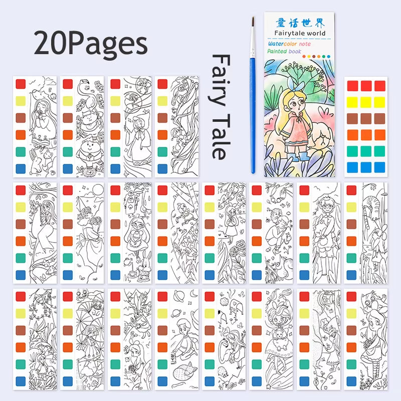12Pages Coloring Books Portable Watercolor Painting Book Graffiti Picture Books Painting Drawing Toys for Children Gift