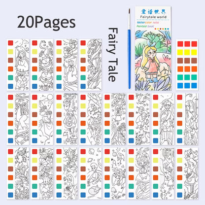 12Pages Coloring Books Portable Watercolor Painting Book Graffiti Picture Books Painting Drawing Toys for Children Gift