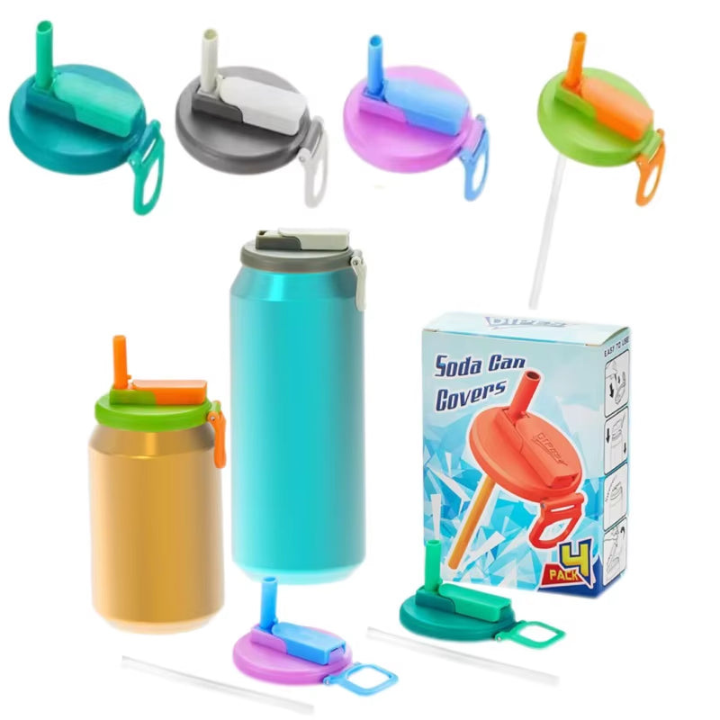 Creative Soda Can Seal Cover Contrasting Color Silicone Soda Lids with Straws Outdoor Picnics Portable Beverage Soda Tank Cover