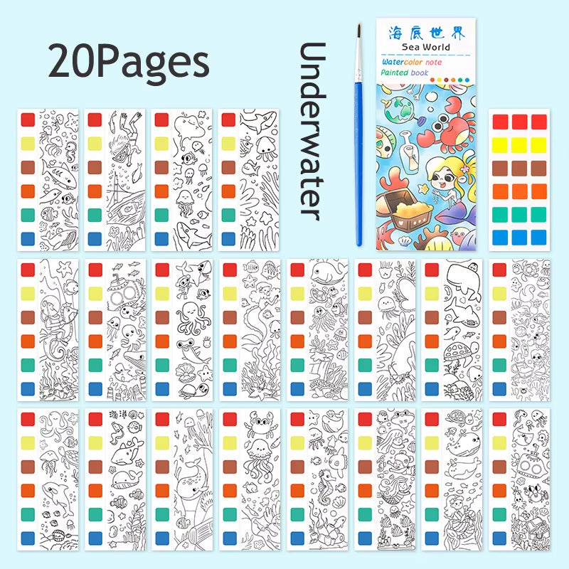 12Pages Coloring Books Portable Watercolor Painting Book Graffiti Picture Books Painting Drawing Toys for Children Gift