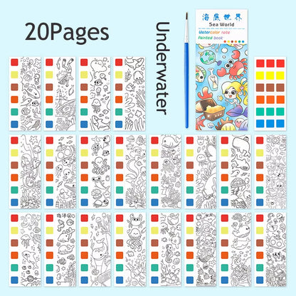 12Pages Coloring Books Portable Watercolor Painting Book Graffiti Picture Books Painting Drawing Toys for Children Gift