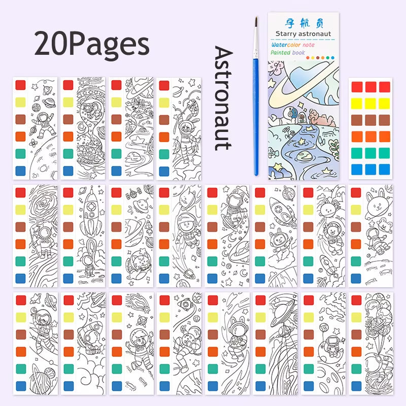 12Pages Coloring Books Portable Watercolor Painting Book Graffiti Picture Books Painting Drawing Toys for Children Gift