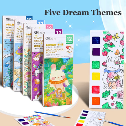 12Pages Coloring Books Portable Watercolor Painting Book Graffiti Picture Books Painting Drawing Toys for Children Gift