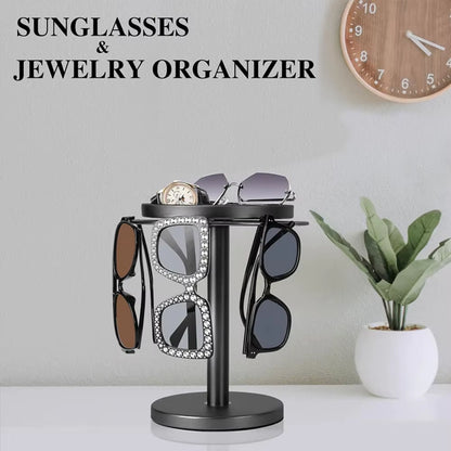 Rotating Sunglass Organizer Eye Glass Display Stand 360-Degree Rotation with Tray Jewelry Storage Organizer Detachable Home