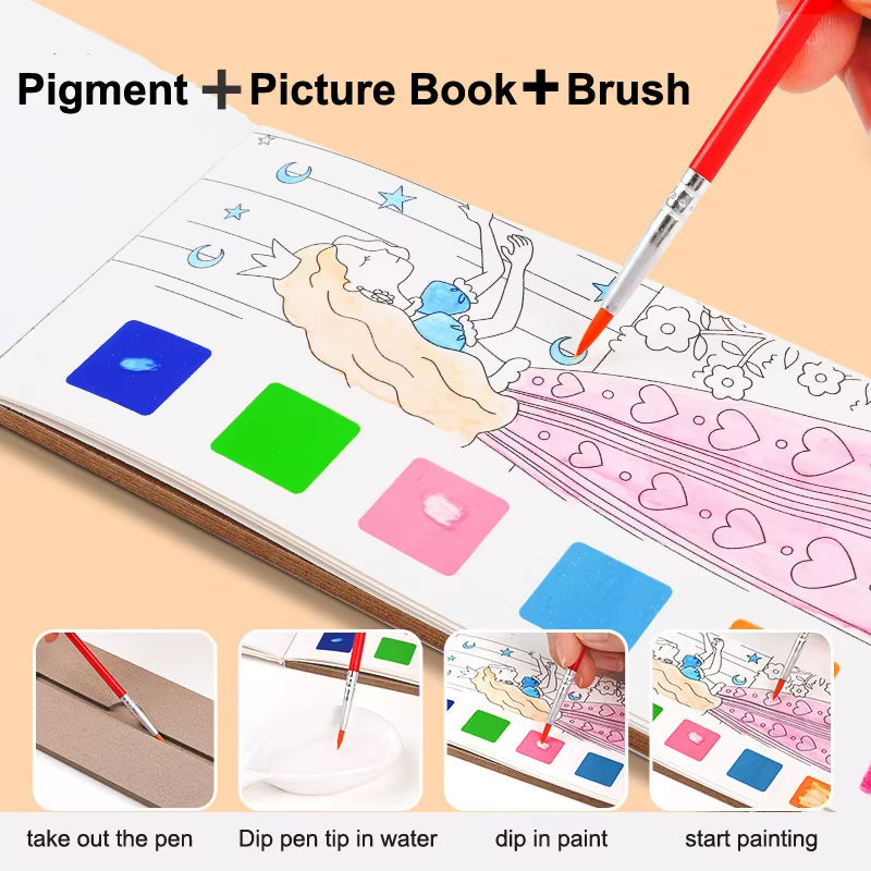 12Pages Coloring Books Portable Watercolor Painting Book Graffiti Picture Books Painting Drawing Toys for Children Gift