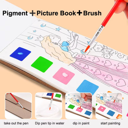 12Pages Coloring Books Portable Watercolor Painting Book Graffiti Picture Books Painting Drawing Toys for Children Gift