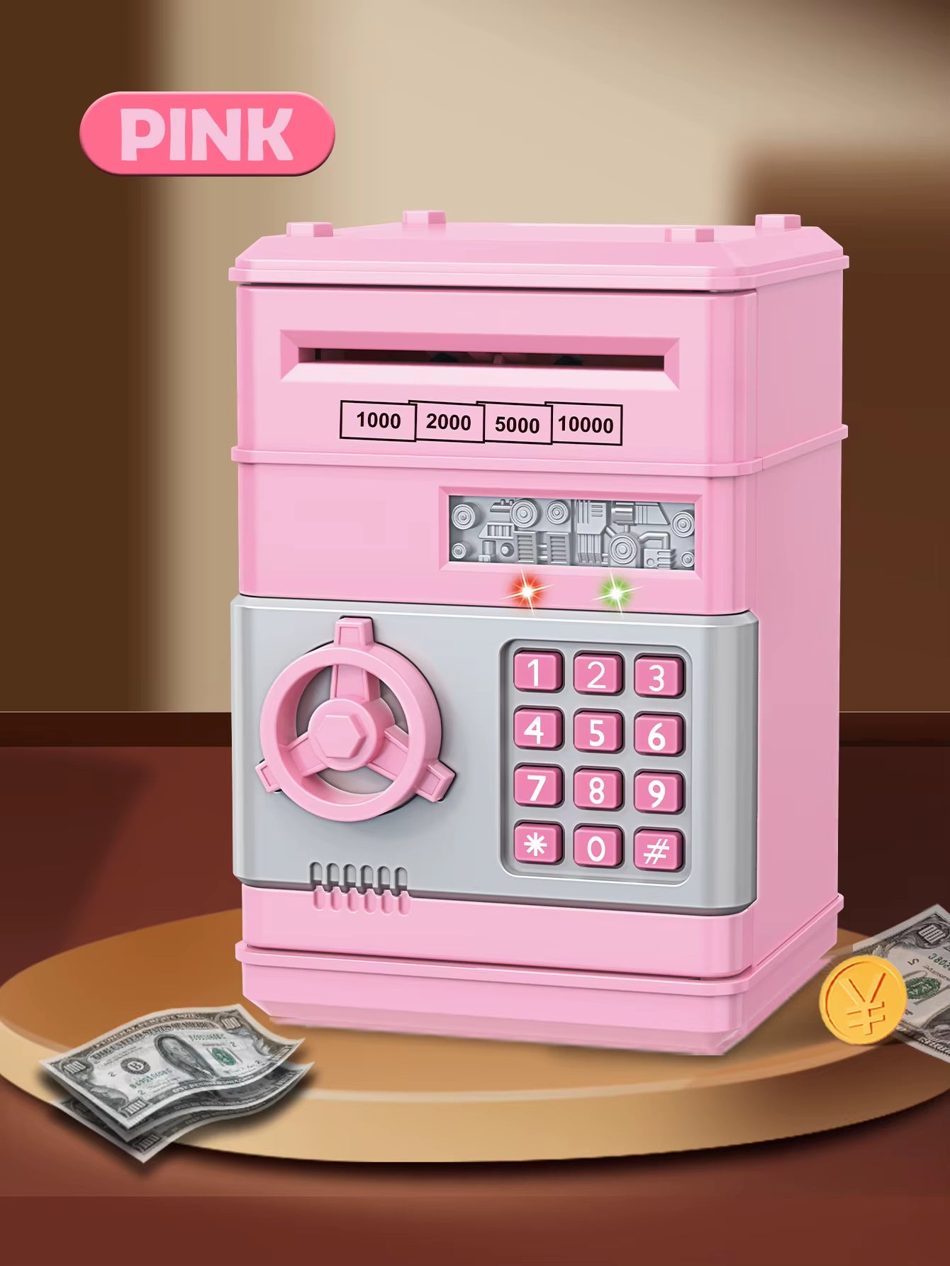 ATM Password Piggy Bank, Electronic Kids Money Bank Coin Can Auto Scroll Paper Money Saving Box Gifts for 3+ Boys and Girls