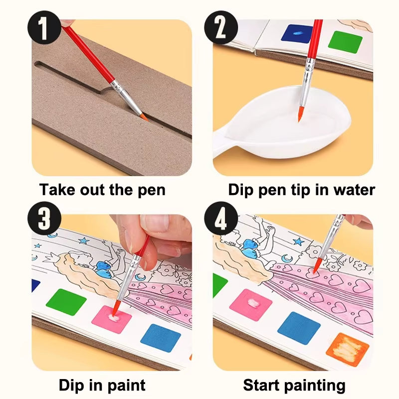 12Pages Coloring Books Portable Watercolor Painting Book Graffiti Picture Books Painting Drawing Toys for Children Gift