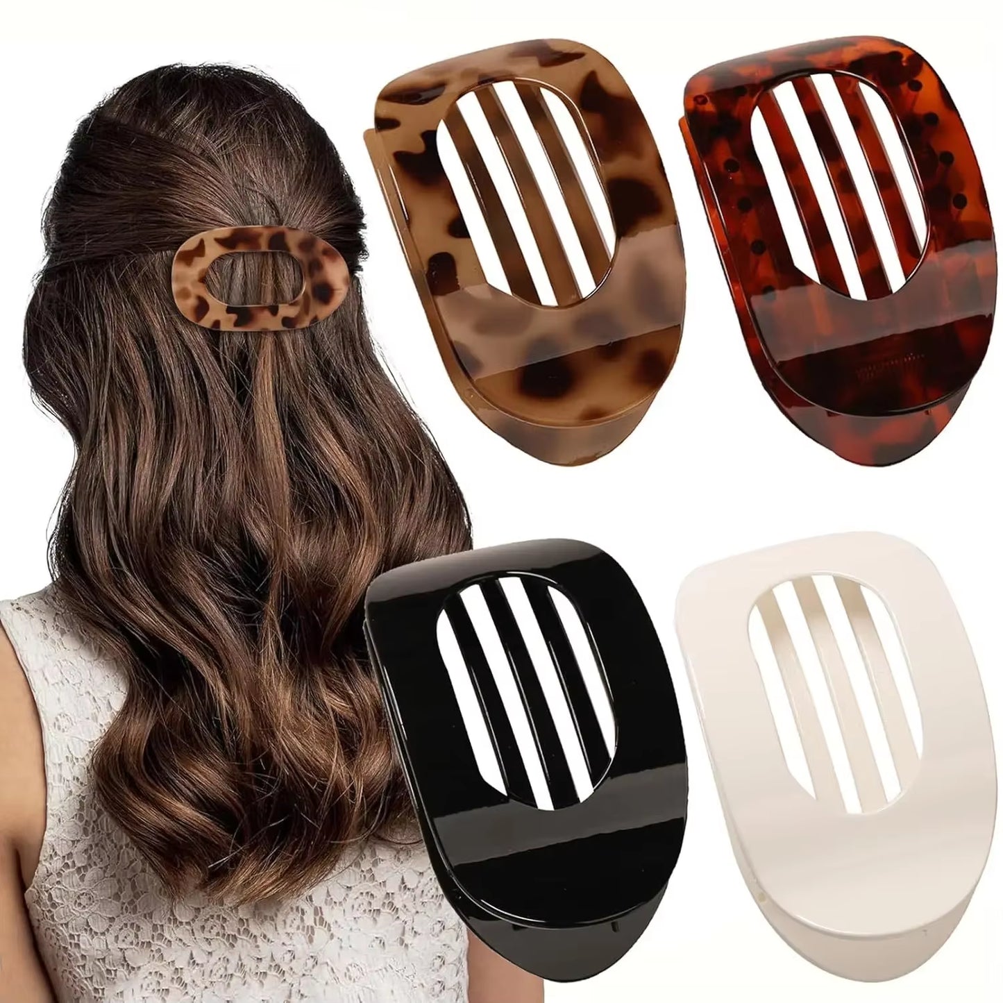 Fashion Oval Hair Claw Clip for Women New Design Leopard Matte Curved Flat Styling Barrettes Acrylic Lying down Hair Accessories