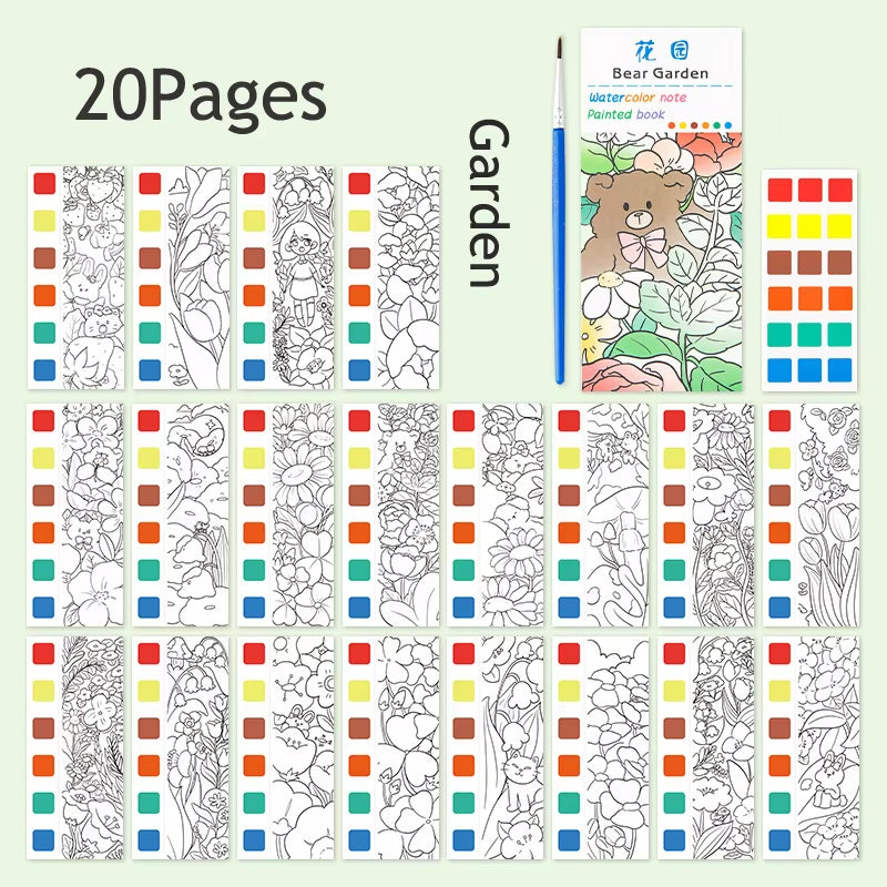 12Pages Coloring Books Portable Watercolor Painting Book Graffiti Picture Books Painting Drawing Toys for Children Gift