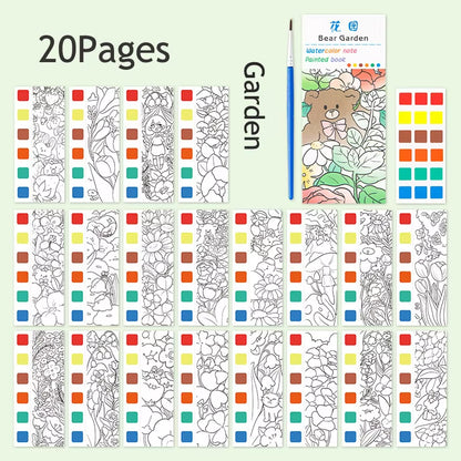 12Pages Coloring Books Portable Watercolor Painting Book Graffiti Picture Books Painting Drawing Toys for Children Gift