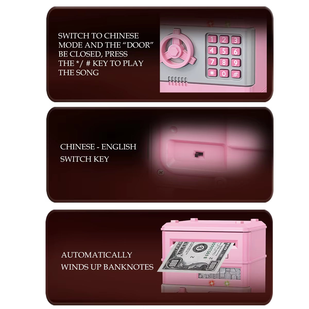 ATM Password Piggy Bank, Electronic Kids Money Bank Coin Can Auto Scroll Paper Money Saving Box Gifts for 3+ Boys and Girls